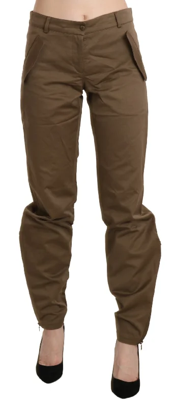 Chic Brown Mid Waist Straight Trousers Trousers Ceremony Elegant