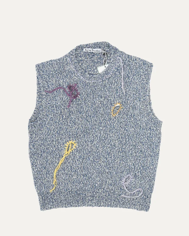Korfeo Embroidered Distressed Sweater Vest Rayon Fabric Velvet Fabric Corduroy Fabric