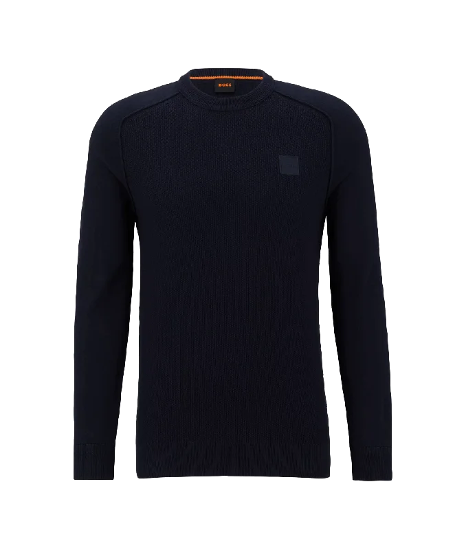 Mixed-structure Cotton-cashmere Sweater With Woven Label - Blue Wool Sweater Cotton Sweater Cashmere Sweater