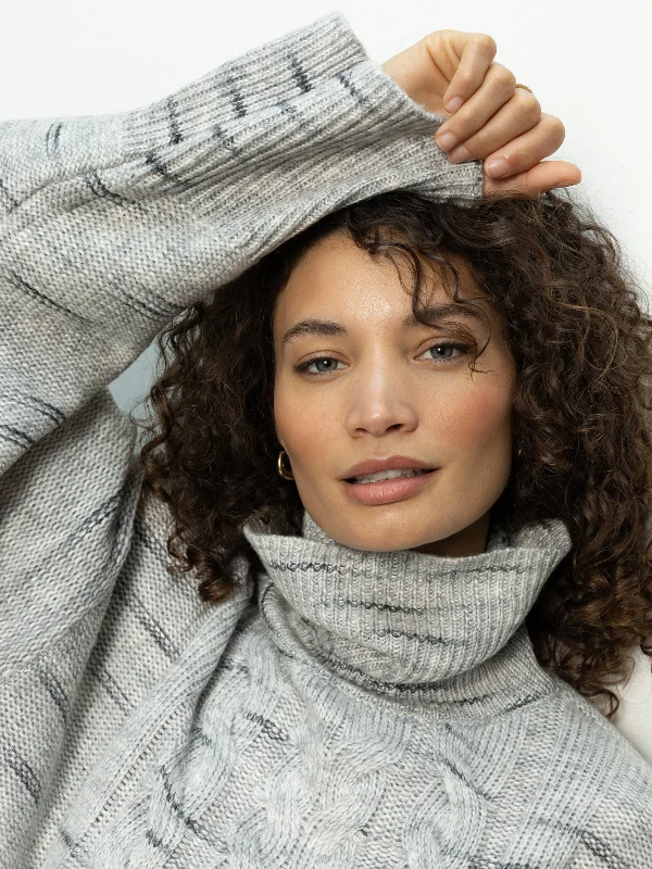 Feeling Cozy Cable Sweater Light Grey Multi Cashmere Blend Cotton Blend Poly Blend