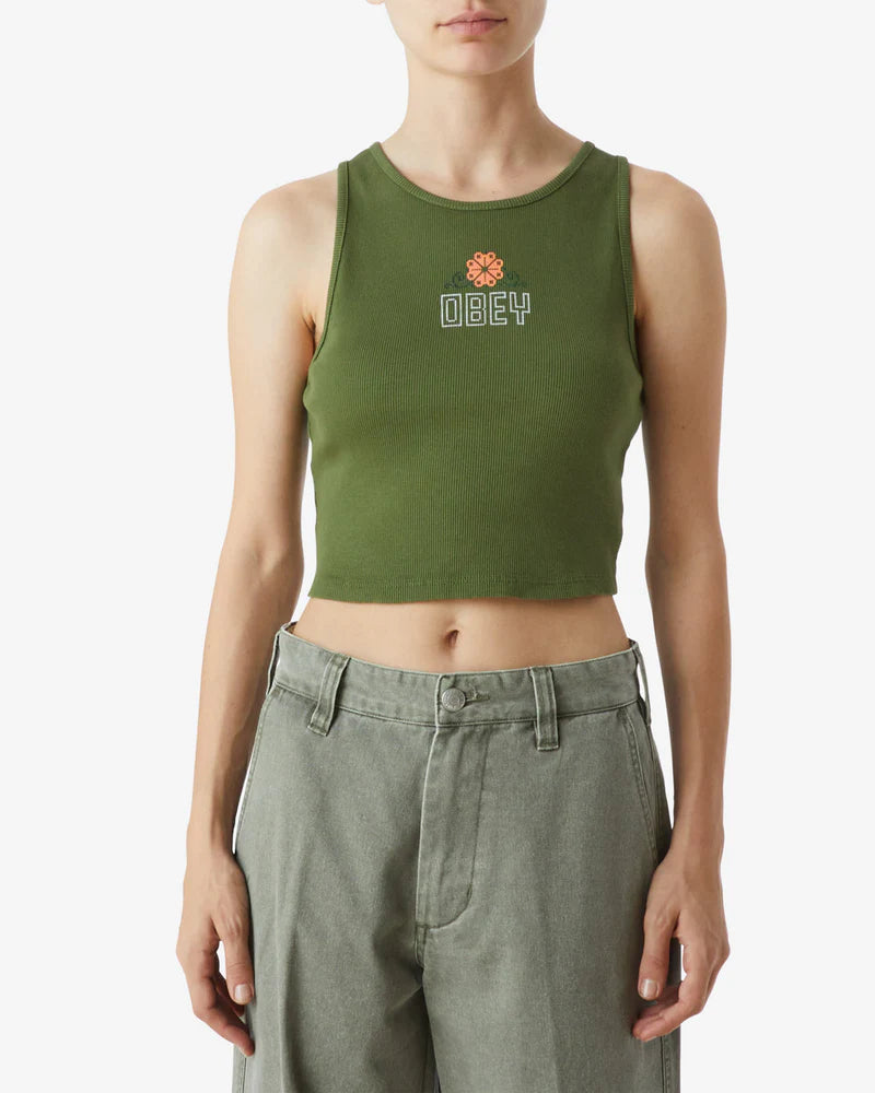 Obey CROSS STITCH TANK - ARMY crew neck tank
