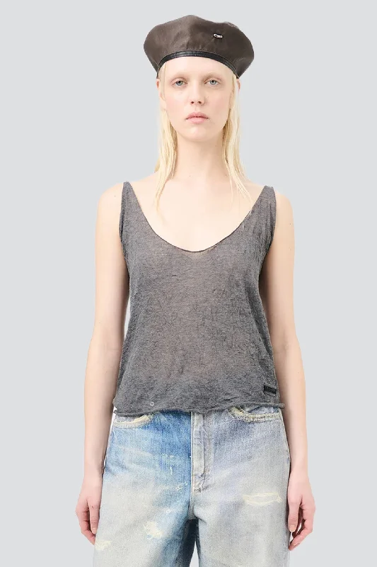 Anthracite Crinkle Gauze Bathe Tank comfortable tank top