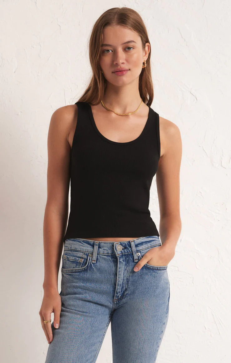 Z-Supply Essy Rib Tank - Black print tank top