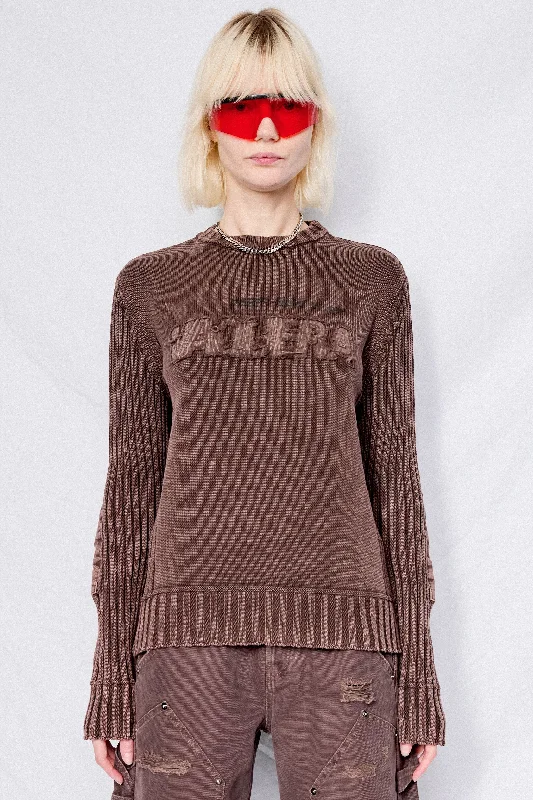 Brown Rib Knit Sweater Machine Wash Dry Clean Hand Wash