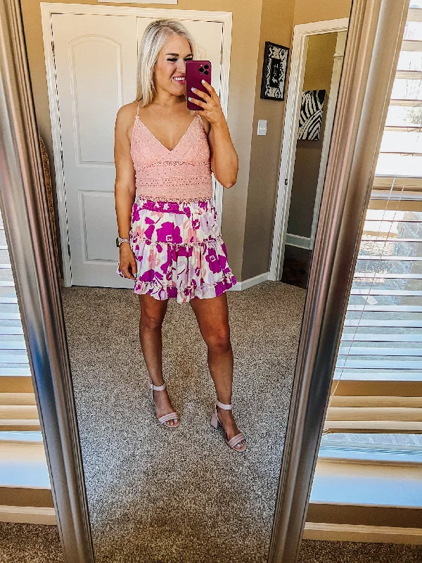 Beach Bash Pink Lace Cropped Tank Top athletic tank top