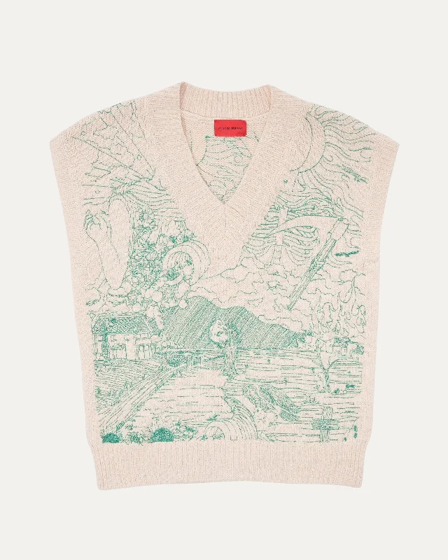 Duality Embroidered Slit Sweater Vest Seamless Knitted Crochet