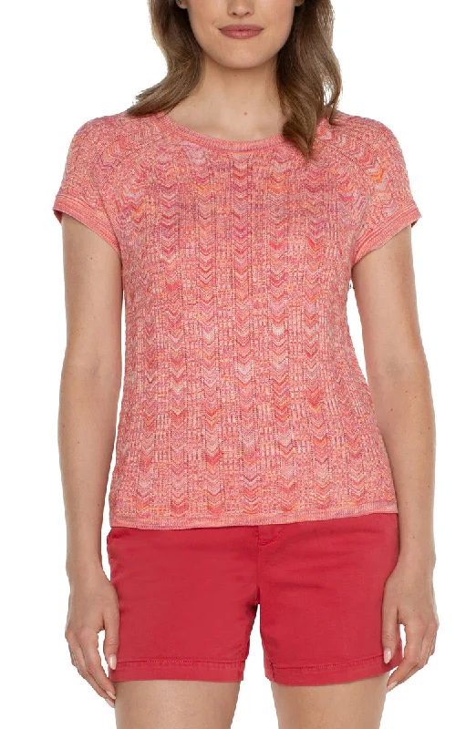 Liverpool Short Sleeve Scoop Neck Raglan Sweater (Sugar Coral Spacedye) Elegant Classic Vintage Liverpool Short Sleeve Scoop Neck Raglan Sweater (Sugar Coral Spacedye) Elegant Classic Vintage