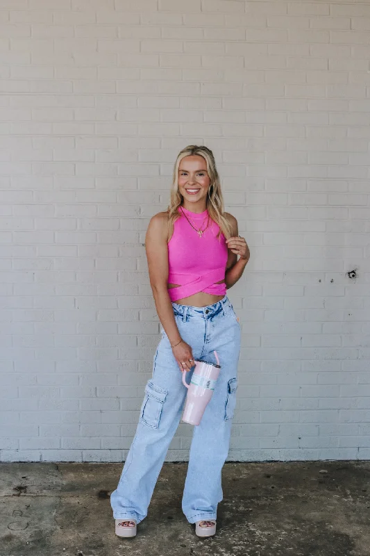 Causing Trouble Pink Crop Tank soft tank top