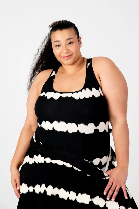 Shinni Neck Full Length Tank Top In Blot Black lace back tank