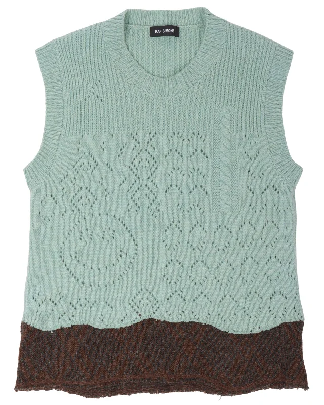 Knit Sweater Vest Solid Color Striped Floral Print