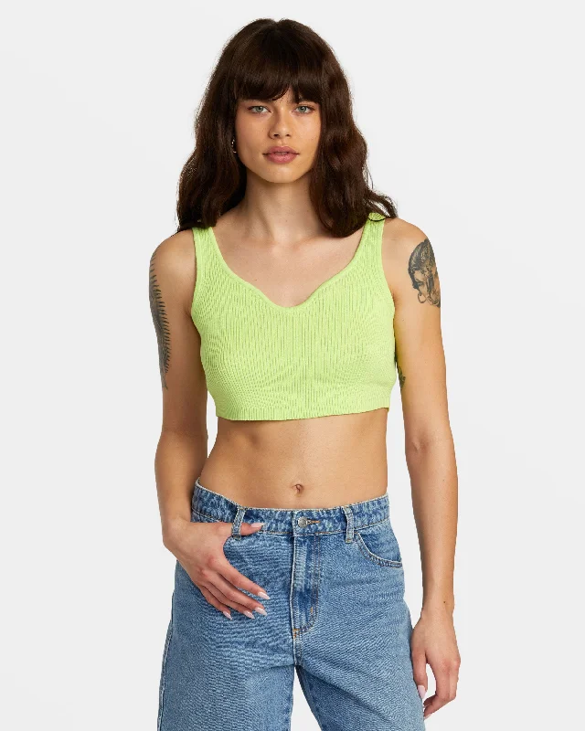 Selects Roundabout Sweater Tank V-Neck Sweater - Neon Green cherry red tank