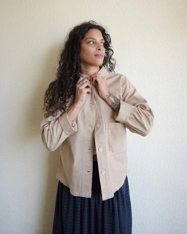 Vetra Rounded Collar Jacket, Chalk Rayon Fabric Velvet Fabric Corduroy Fabric