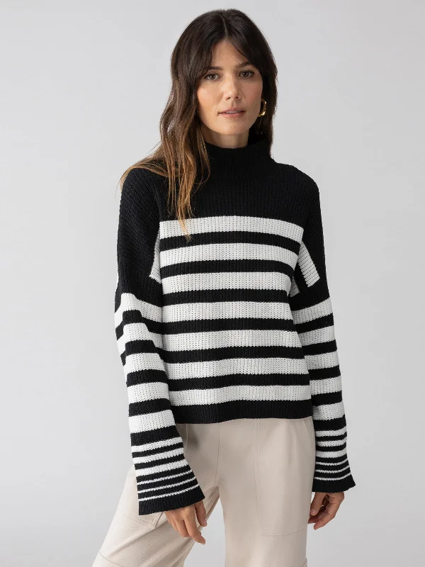 Stay Cozy Sweater Black Chalk Stripe Mesh Blend Leather Blend Suede Blend