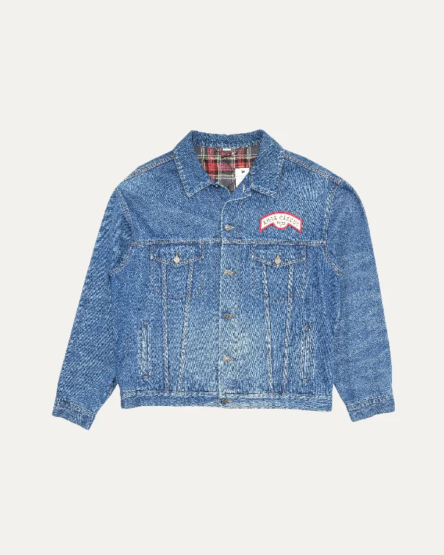 Amor Caecus Appliqué Denim Trucker Jacket Mesh Jacket Canvas Jacket Denim Jacket