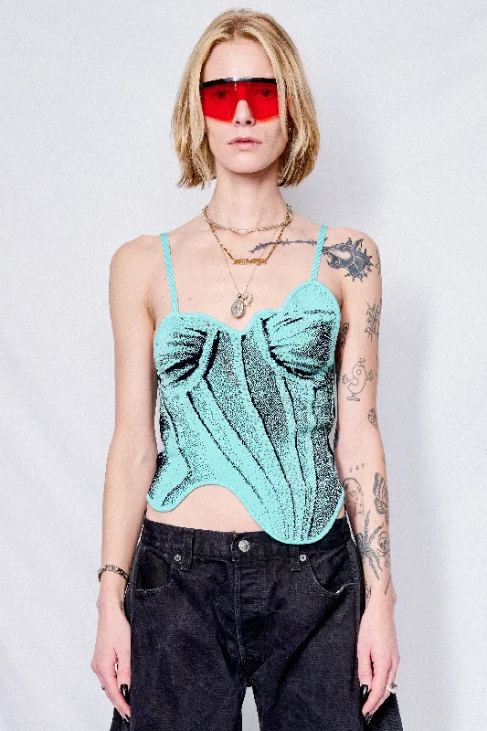 Blue Camellia Denim Print Tank Top sexy tank top