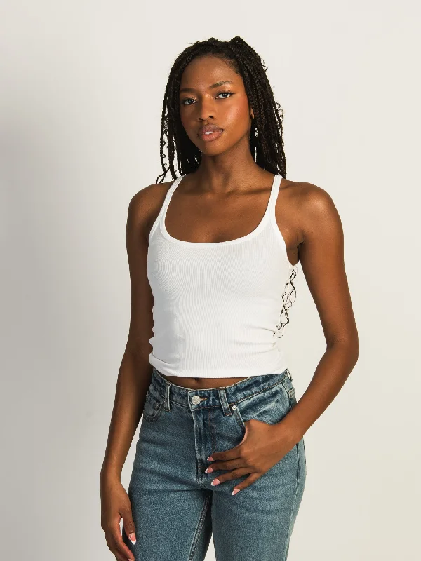 HARLOW ESSENTIAL RIBBED TANK TOP - WHITE sheer tank top