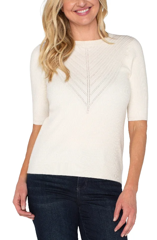 Liverpool Elbow Sleeve Crew Neck Sweater (Vintage White) Mesh Sweater Canvas Denim