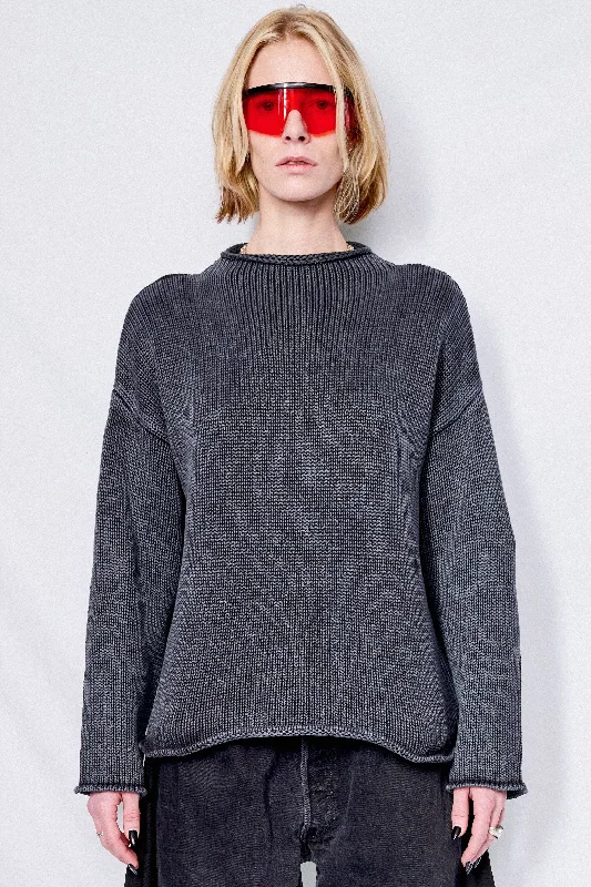 Black Lamis Sweater Solid Color Striped Floral Print