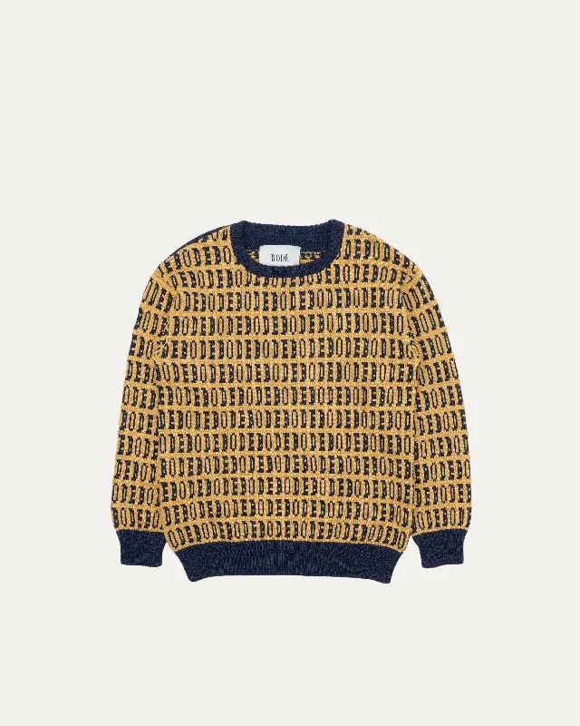 Wool Monogram Logo Print Sweater Spandex Blend Rayon Blend Denim Blend
