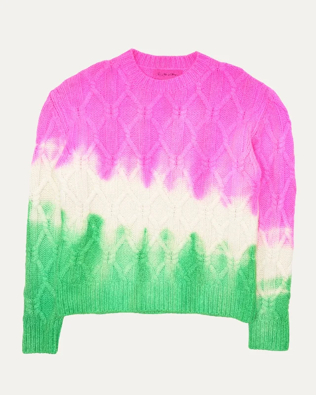 Dip Dye Chunky Cable Sweater Notch Collar Peter Pan Collar Cowl Neck