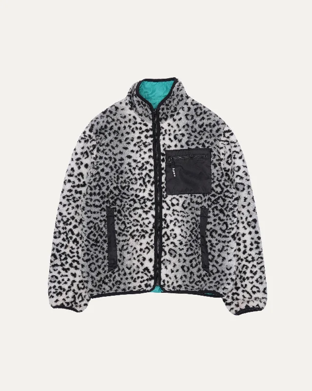Reversible Leopard Fleece Jacket Snapped Jacket Toggled Jacket Drawstring Jacket