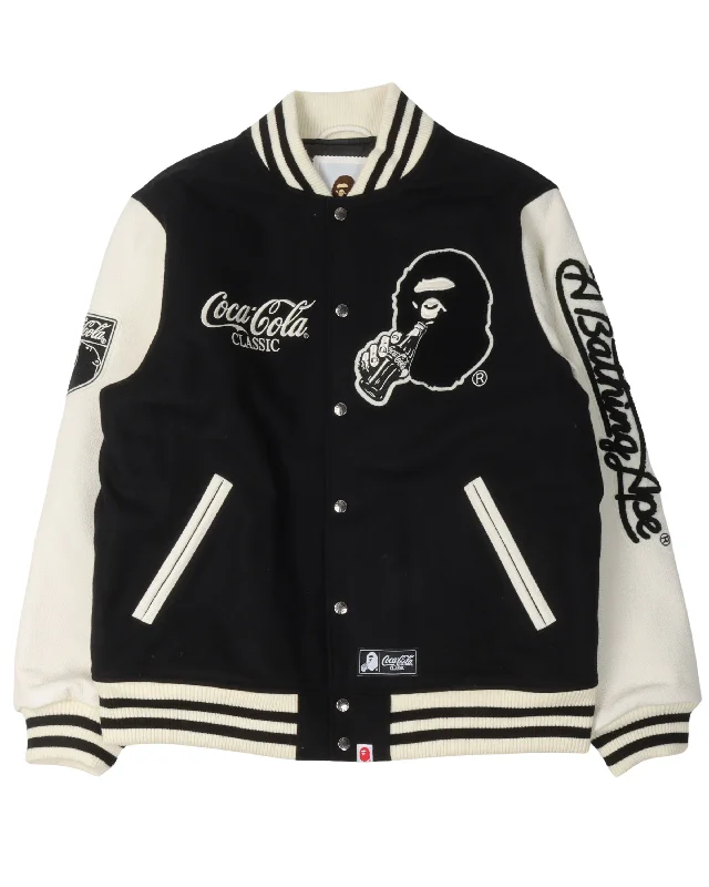 Coca Cola Varsity Jacket A-Line Jacket Boat Neck Shawl Collar