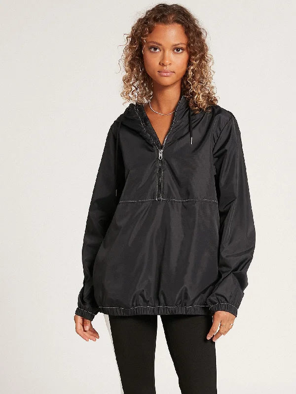 Wind It Up Jacket - Black Hooded Jacket Caped Jacket Shawl Collar Jacket