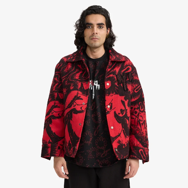 F A R A K | OBSESSION HANDMADE JACKET { BLACK/RED Collared Jacket Crew Neck Jacket Turtle Neck Jacket F A R A K | OBSESSION HANDMADE JACKET { BLACK/RED Collared Jacket Crew Neck Jacket Turtle Neck Jacket