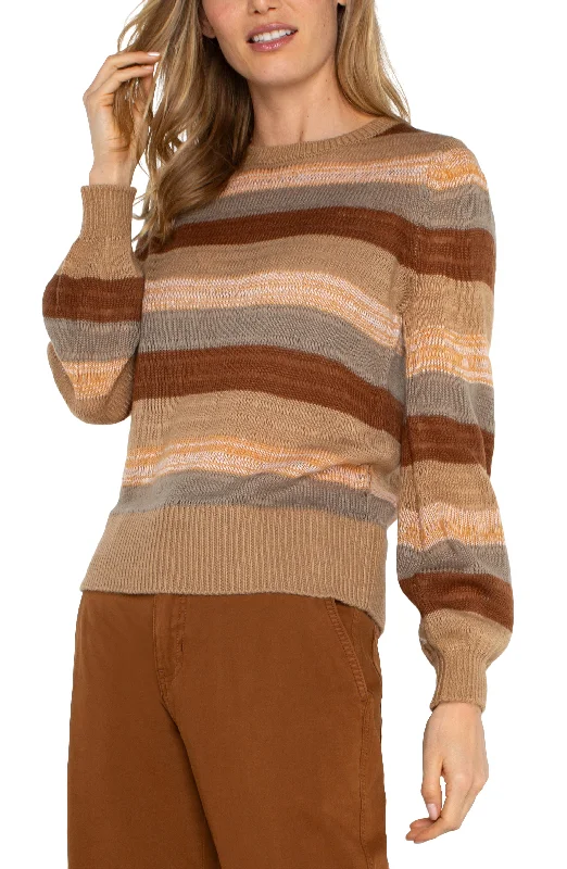 Liverpool Long Sleeve Crew Neck Sweater (Jasper Multistripe) Soft Cozy Warm