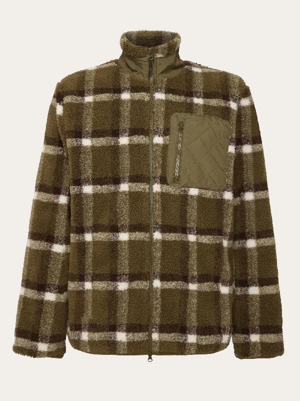 Teddy high neck check zip jacket - GRS/Vegan - Green check Boat Neck Shawl Collar Notched Collar Teddy high neck check zip jacket - GRS/Vegan - Green check Boat Neck Shawl Collar Notched Collar