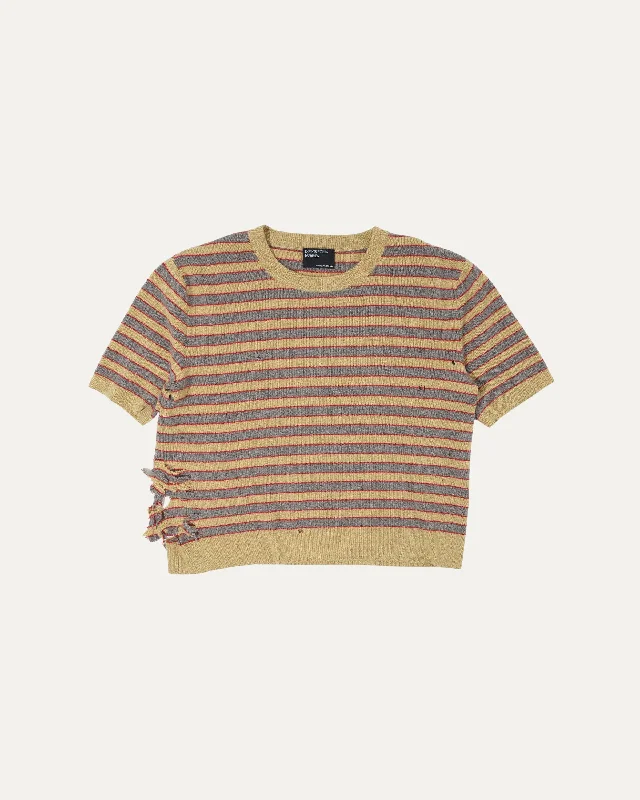Larry Slim-Fit Cropped Distressed Striped Cashmere Sweater Modern Contemporary Chic