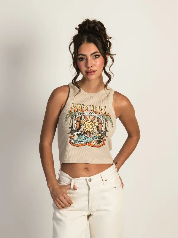 RIP CURL SOUND WAVE RIBBED CROP TANK TOP bronze tank top