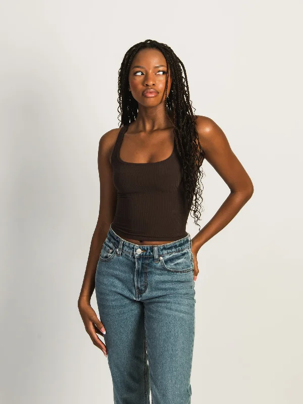 HARLOW ESSENTIAL LUXE TANK TOP - CHOCOLATE high neck tank