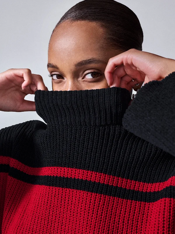 Stay Cozy Sweater Black Red Stripe Terry Blend Velvet Blend Canvas Blend