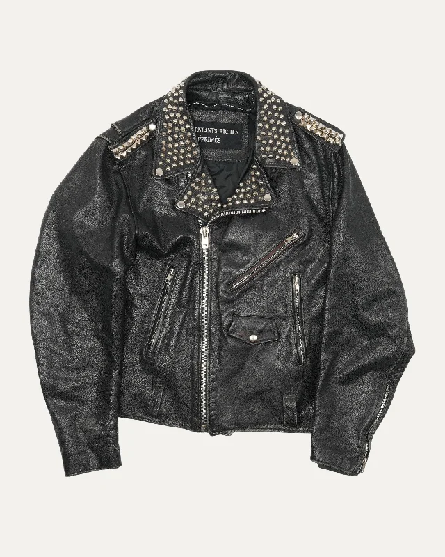 Leather Hand Painted Studded Double Rider Jacket Denim Jacket Leather Jacket Suede Jacket