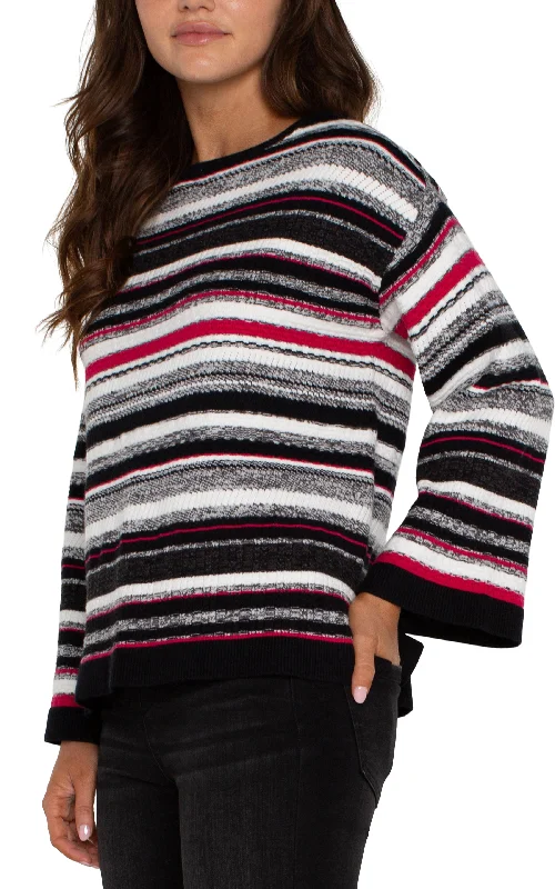Liverpool Long Sleeve Boat Neck Sweater (Black/Star Ruby) Beaded Sweater Sequined Faux Fur