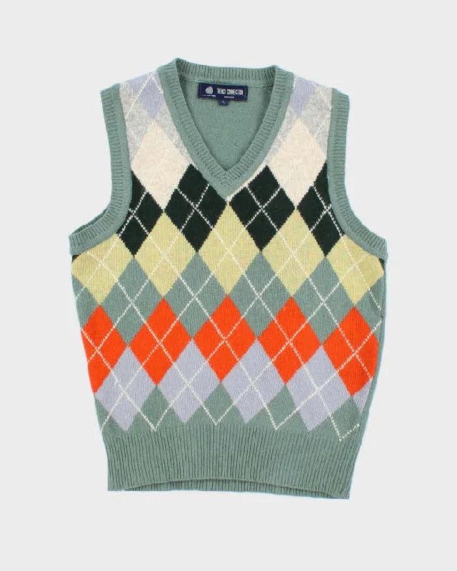 Vintage 80s French Connection Argyle Wool Tank Knit - L flirty tank top
