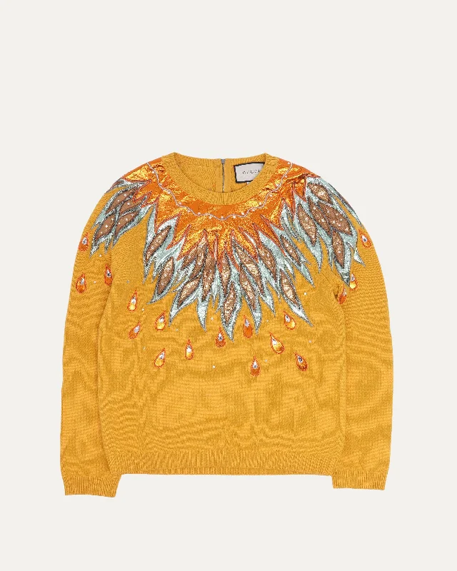 Leather Applique Wool Sweater Fitted Loose Oversized