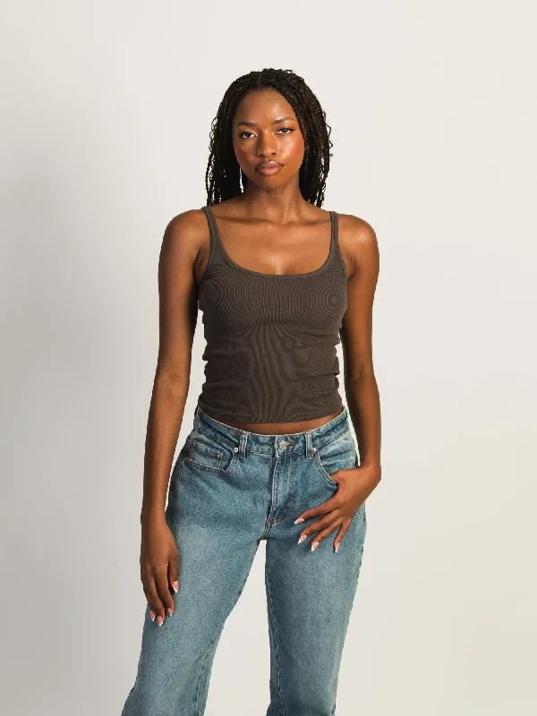HARLOW ESSENTIAL RIBBED TANK TOP - CHARCOAL boho tank top