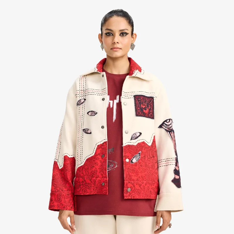 F A R A K | KHAYALI PULAO HANDMADE JACKET { RED/BEIGE Print Jacket Jacquard Jacket Patchwork Jacket F A R A K | KHAYALI PULAO HANDMADE JACKET { RED/BEIGE Print Jacket Jacquard Jacket Patchwork Jacket