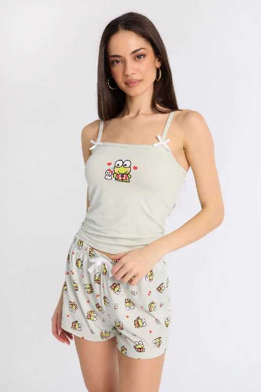 Keroppi Super Soft Pajama Tank Top And Shorts 2-Piece Set crossback tank top