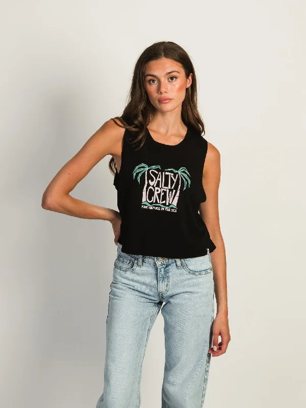 SALTY CREW POSTCARD CROPPED TANK rhinestone tank top