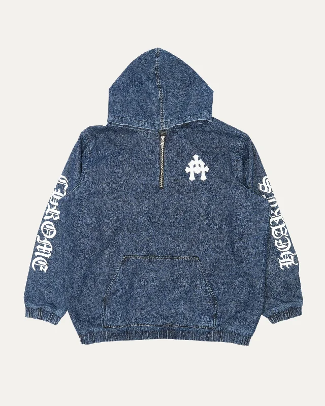 Ruckus Hooded Denim Cross Patch Jacket Nylon Jacket Polyester Jacket Spandex Jacket