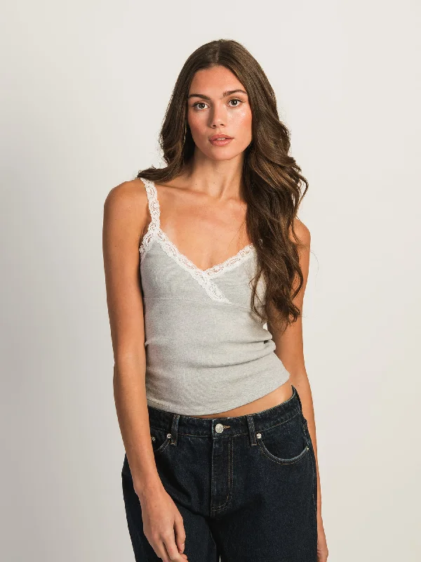 HARLOW LENI MELANGE TANK - HEATHER GREY lace back tank