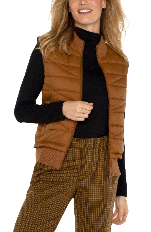 Liverpool Sleeveless Quilted Front Full Zip Sweater Vest (Tumeric) Cable Knit Ribbed Knit Lace Knit