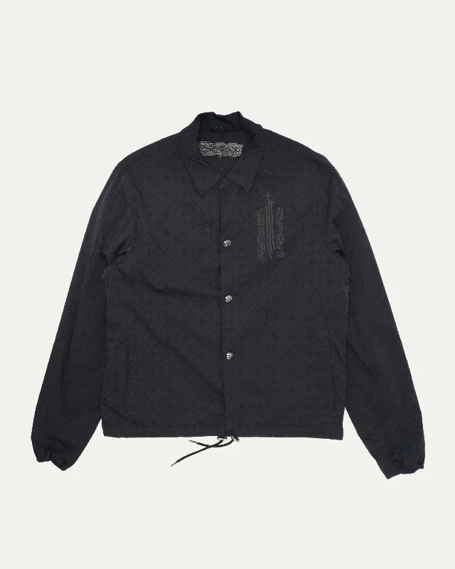 Eyechart Logo Monogram Coach Jacket A-Line Jacket Boat Neck Shawl Collar