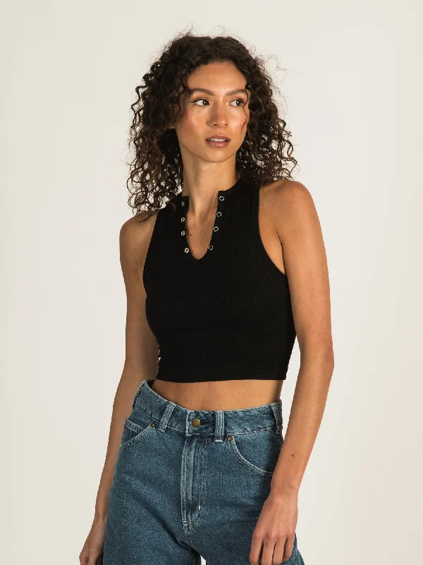 DYNAMIC BUTTON DETAIL V RIB TANK  - CLEARANCE fashionable tank top
