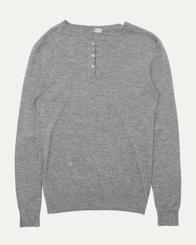 Wool Henley Sweater Sequined Glittery Shiny