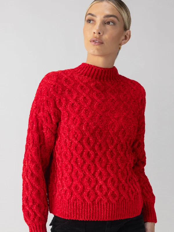 Cable Mock Neck Sweater Mars Red Striped Floral Plaid