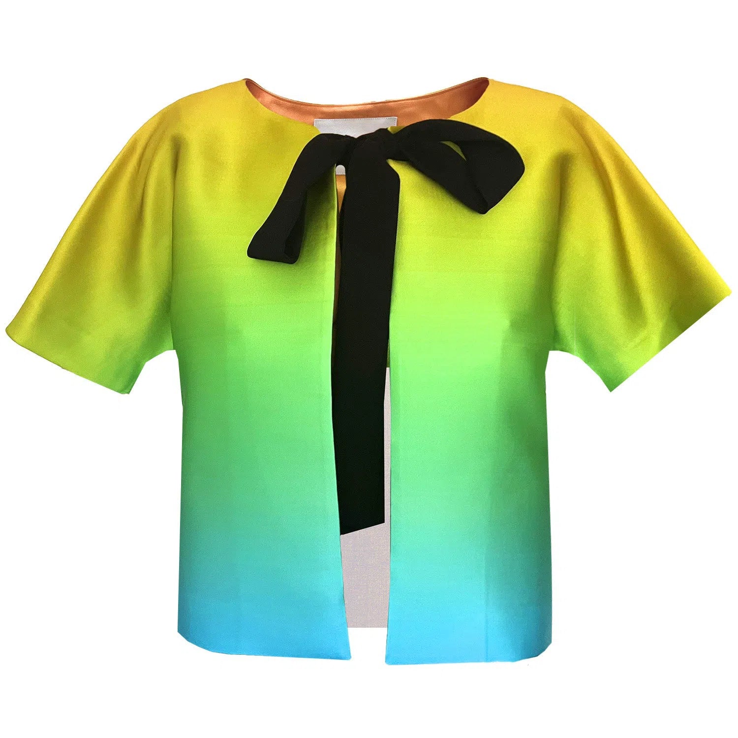 Cropped Jacket with Bow Detail green yellow printed Print Jacket Jacquard Jacket Embroidered Jacket